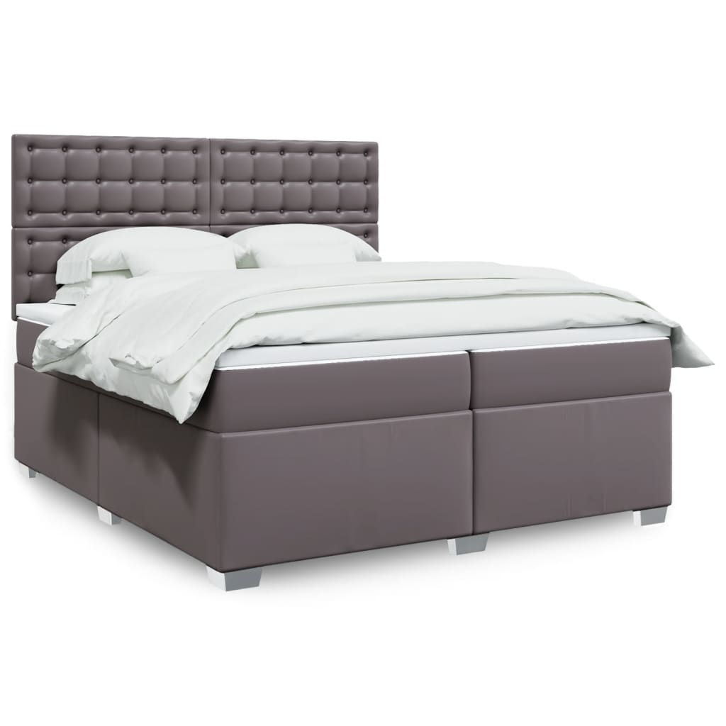 Boxspring met matras kunstleer grijs 200x200 cm is nu te koop bij PeponiXL, paradijselijk wonen!