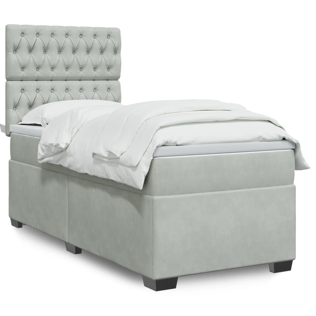 Boxspring met matras fluweel lichtgrijs 80x200 cm is nu te koop bij PeponiXL, paradijselijk wonen!