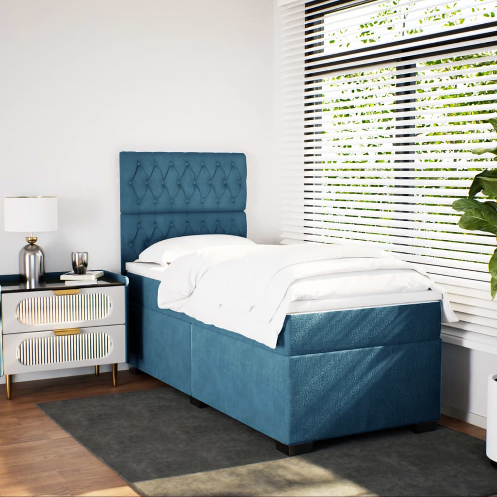 Boxspring met matras fluweel blauw 80x200 cm is nu te koop bij PeponiXL, paradijselijk wonen!