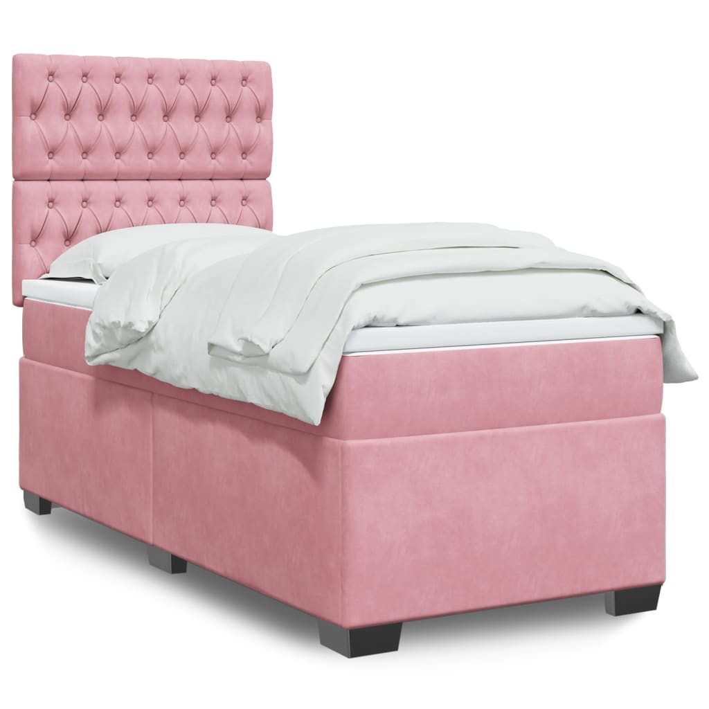 Boxspring met matras fluweel roze 80x200 cm is nu te koop bij PeponiXL, paradijselijk wonen!