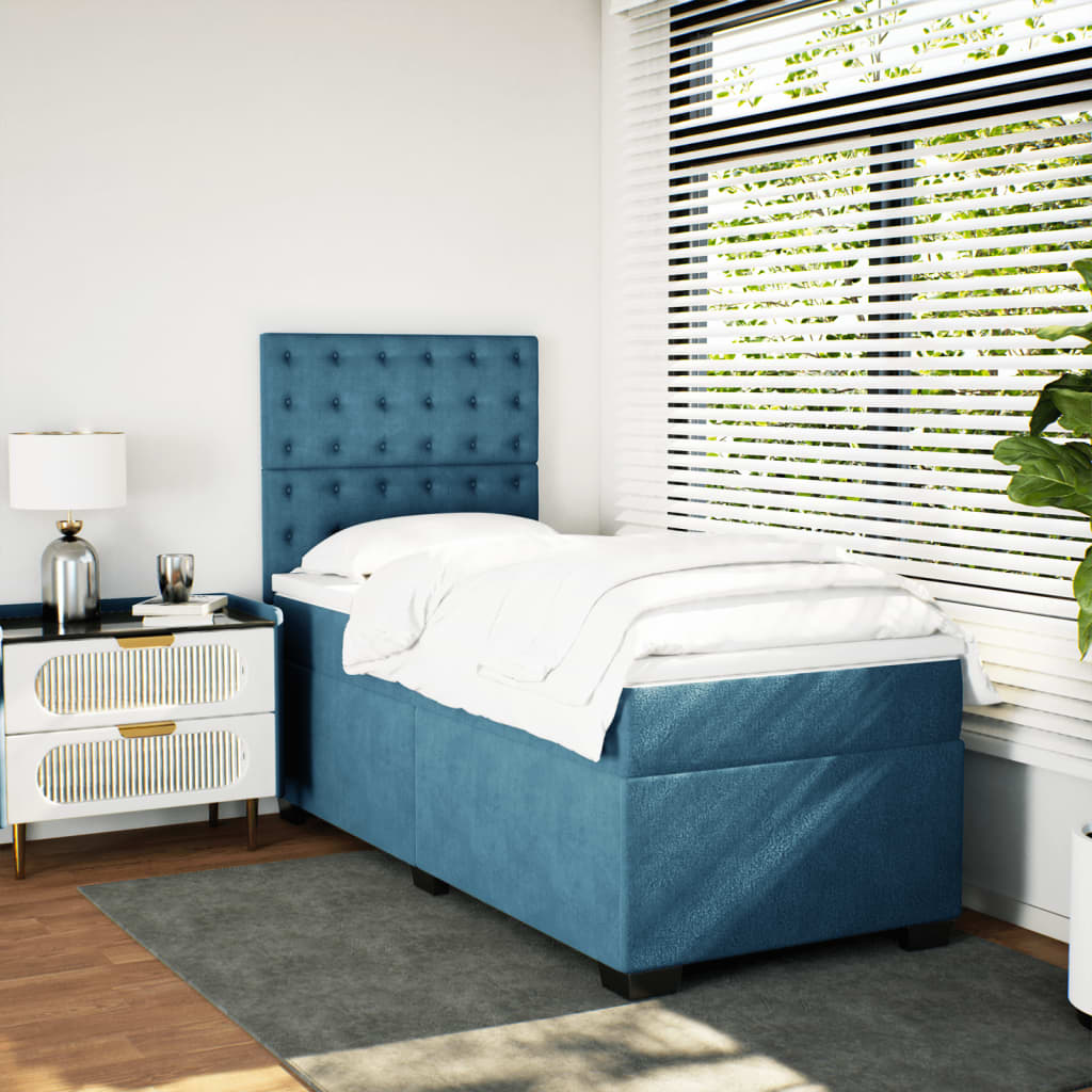 Boxspring met matras fluweel blauw 80x200 cm is nu te koop bij PeponiXL, paradijselijk wonen!