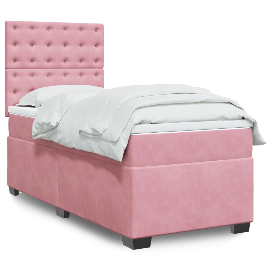 Boxspring met matras fluweel roze 80x200 cm is nu te koop bij PeponiXL, paradijselijk wonen!