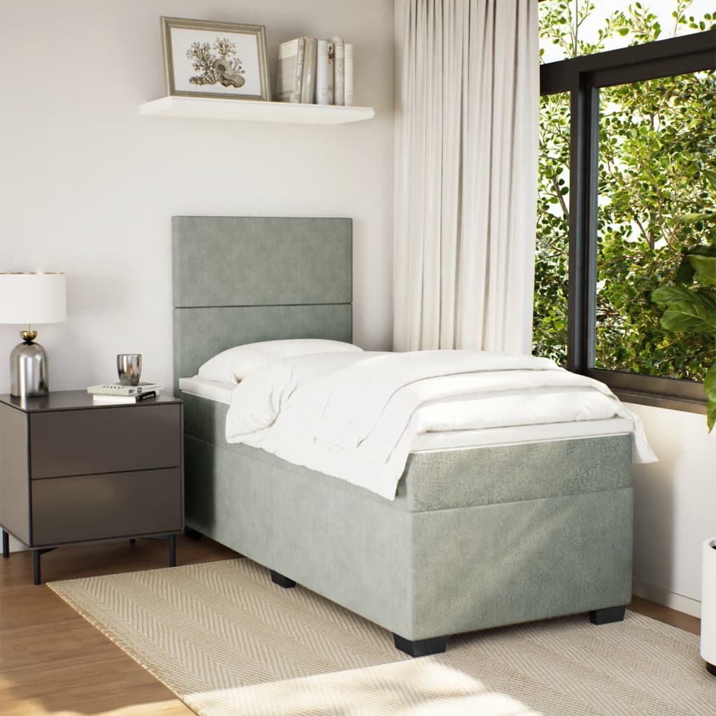 Boxspring met matras fluweel lichtgrijs 90x190 cm is nu te koop bij PeponiXL, paradijselijk wonen!