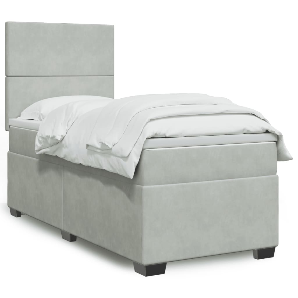 Boxspring met matras fluweel lichtgrijs 90x190 cm is nu te koop bij PeponiXL, paradijselijk wonen!