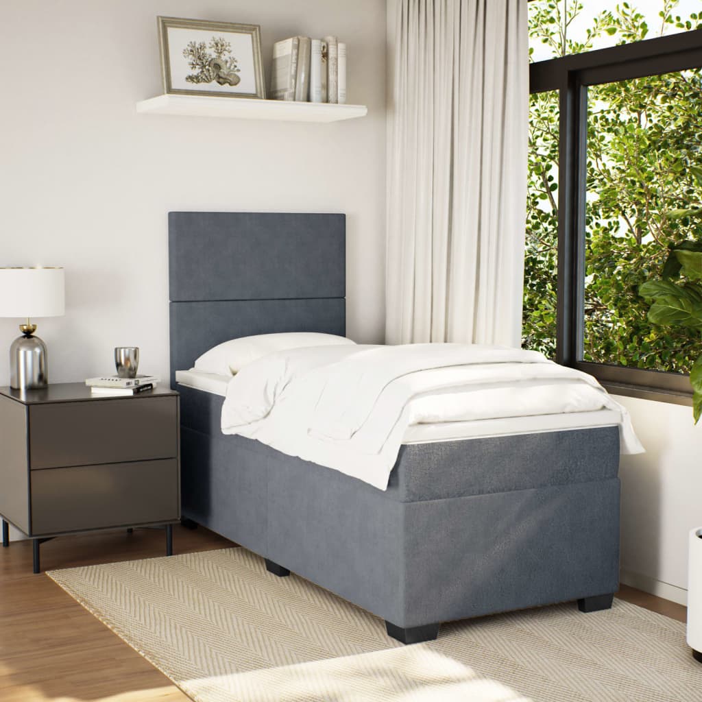 Boxspring met matras fluweel donkergrijs 90x190 cm is nu te koop bij PeponiXL, paradijselijk wonen!