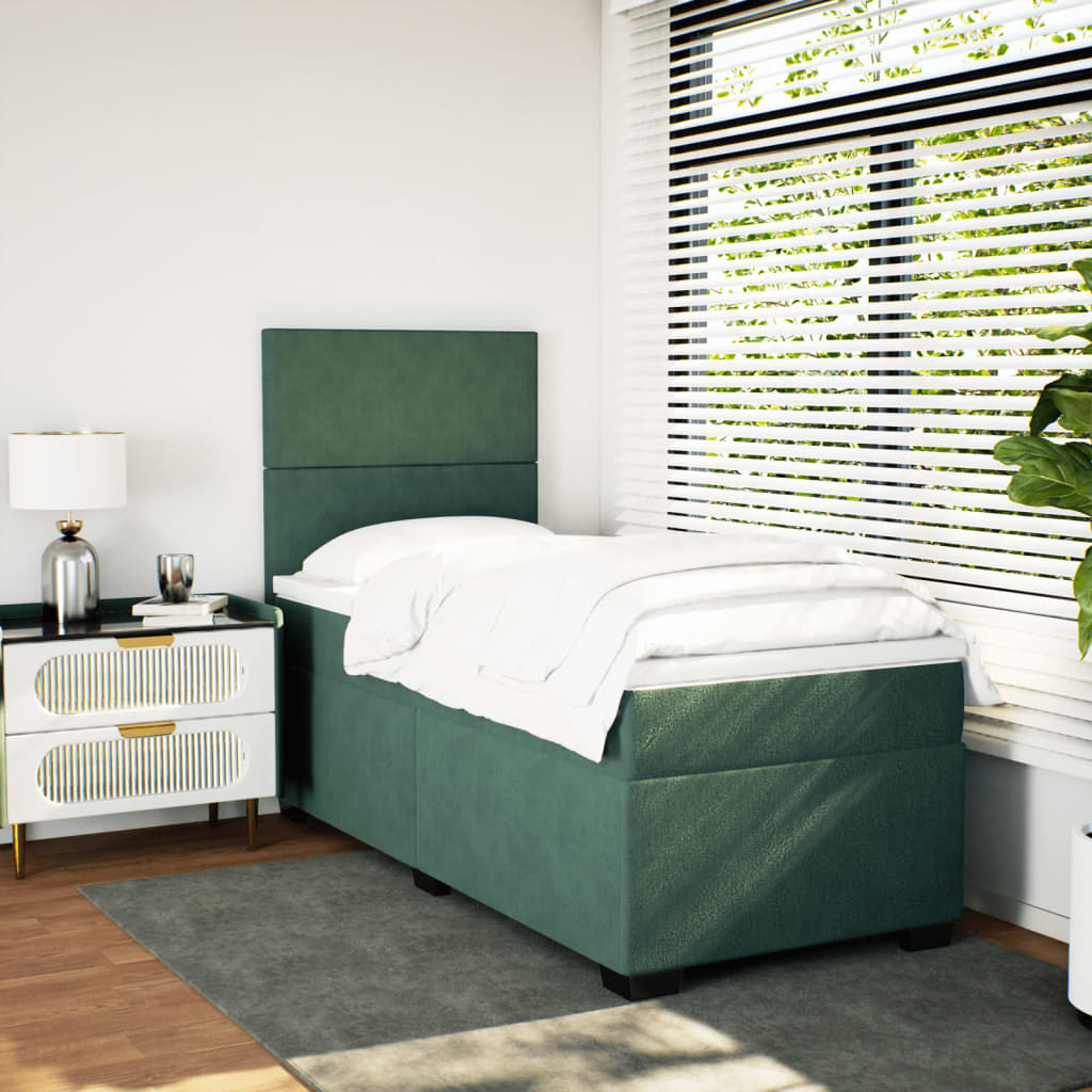 Boxspring met matras fluweel donkergroen 90x190 cm is nu te koop bij PeponiXL, paradijselijk wonen!