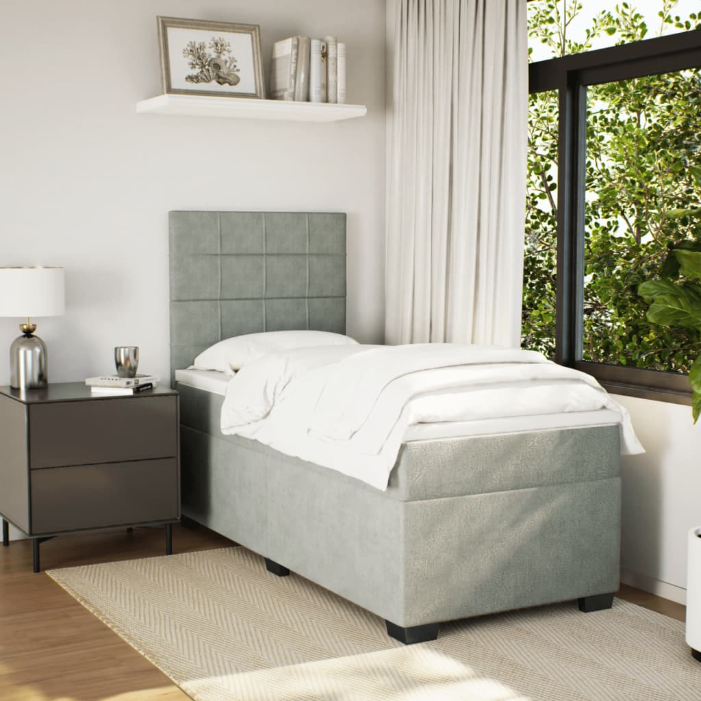 Boxspring met matras fluweel lichtgrijs 90x190 cm is nu te koop bij PeponiXL, paradijselijk wonen!