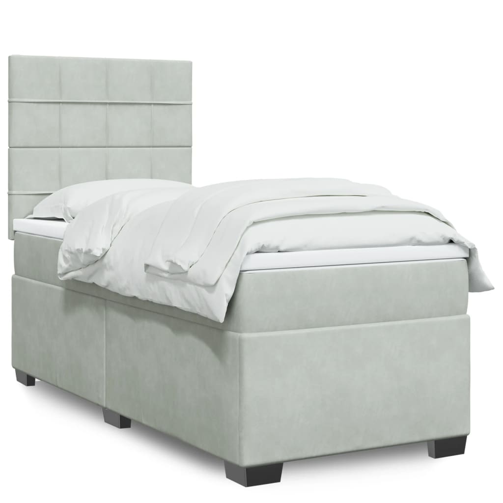 Boxspring met matras fluweel lichtgrijs 90x190 cm is nu te koop bij PeponiXL, paradijselijk wonen!