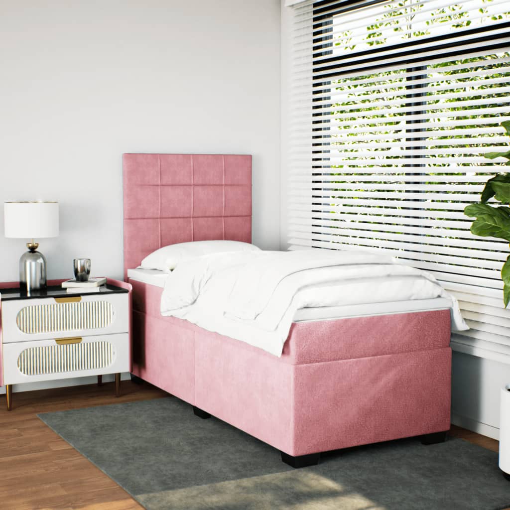 Boxspring met matras fluweel roze 90x190 cm is nu te koop bij PeponiXL, paradijselijk wonen!