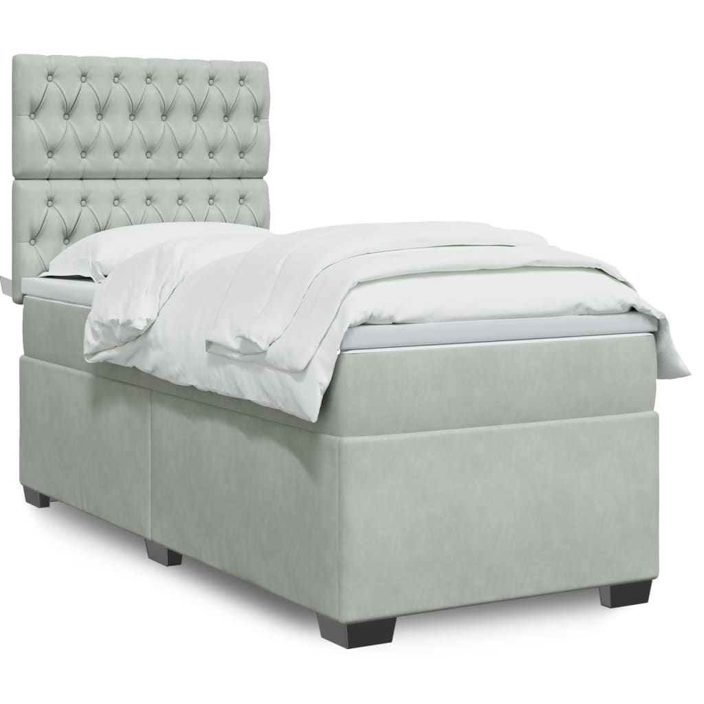 Boxspring met matras fluweel lichtgrijs 90x190 cm is nu te koop bij PeponiXL, paradijselijk wonen!