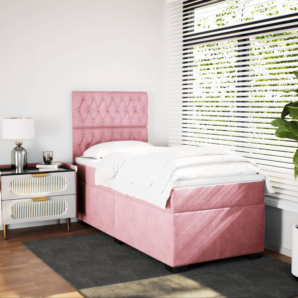 Boxspring met matras fluweel roze 90x190 cm is nu te koop bij PeponiXL, paradijselijk wonen!