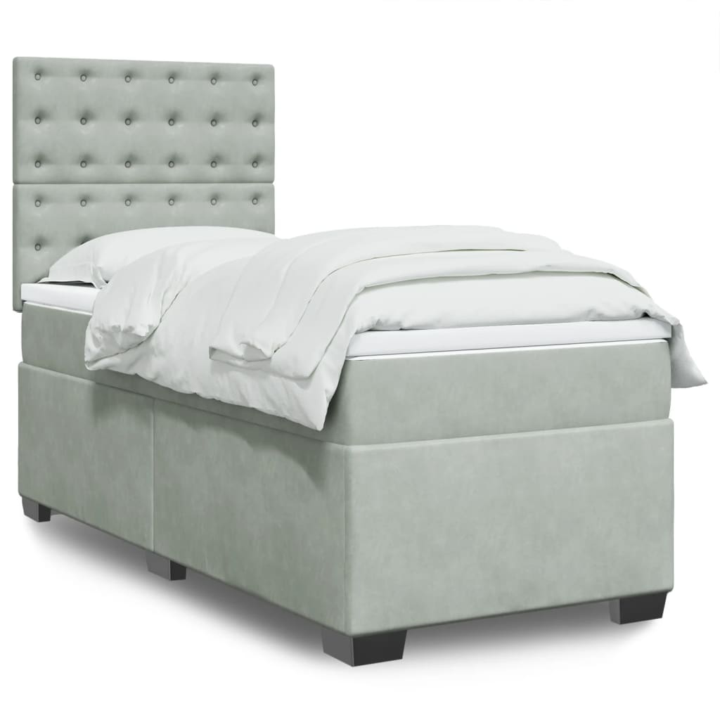 Boxspring met matras fluweel lichtgrijs 90x190 cm is nu te koop bij PeponiXL, paradijselijk wonen!