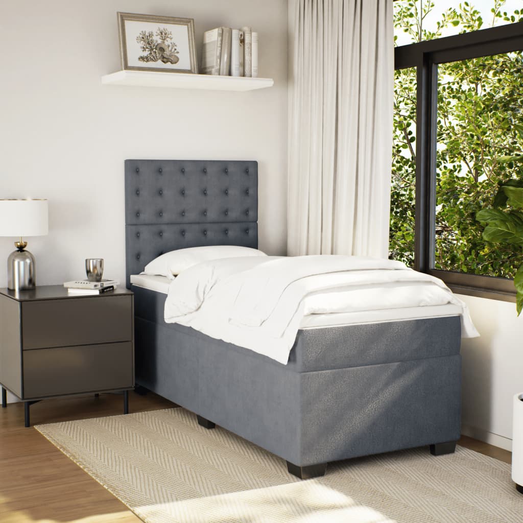 Boxspring met matras fluweel donkergrijs 90x190 cm is nu te koop bij PeponiXL, paradijselijk wonen!