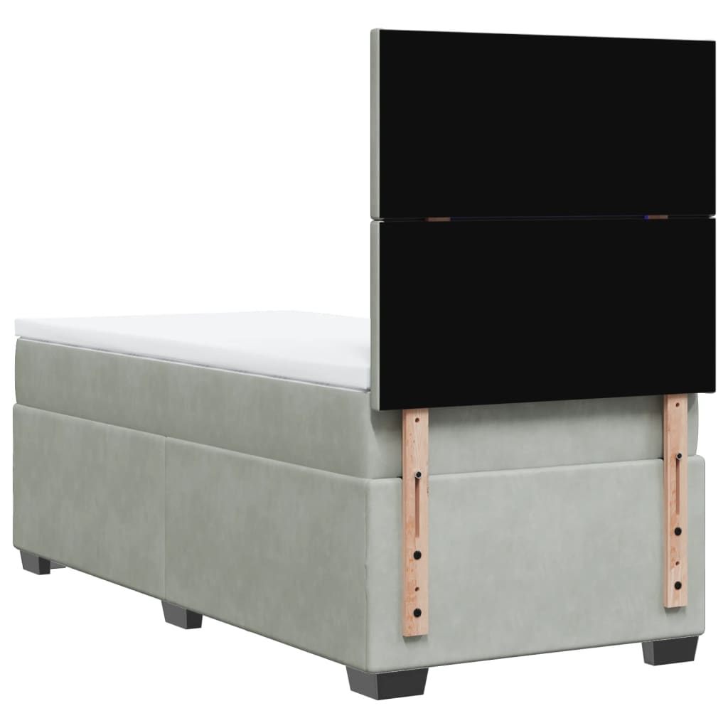 Boxspring met matras fluweel lichtgrijs 90x200 cm is nu te koop bij PeponiXL, paradijselijk wonen!