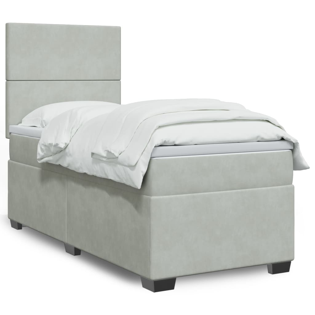 Boxspring met matras fluweel lichtgrijs 90x200 cm is nu te koop bij PeponiXL, paradijselijk wonen!