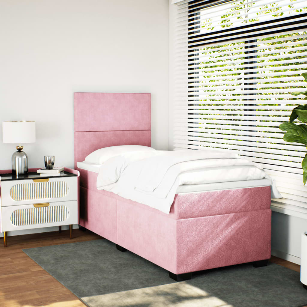 Boxspring met matras fluweel roze 90x200 cm is nu te koop bij PeponiXL, paradijselijk wonen!