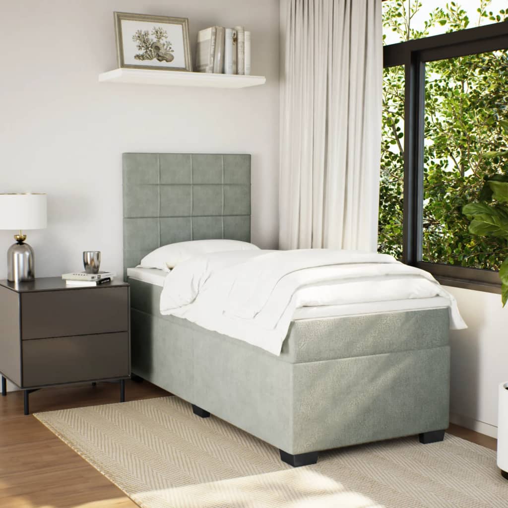Boxspring met matras fluweel lichtgrijs 90x200 cm is nu te koop bij PeponiXL, paradijselijk wonen!