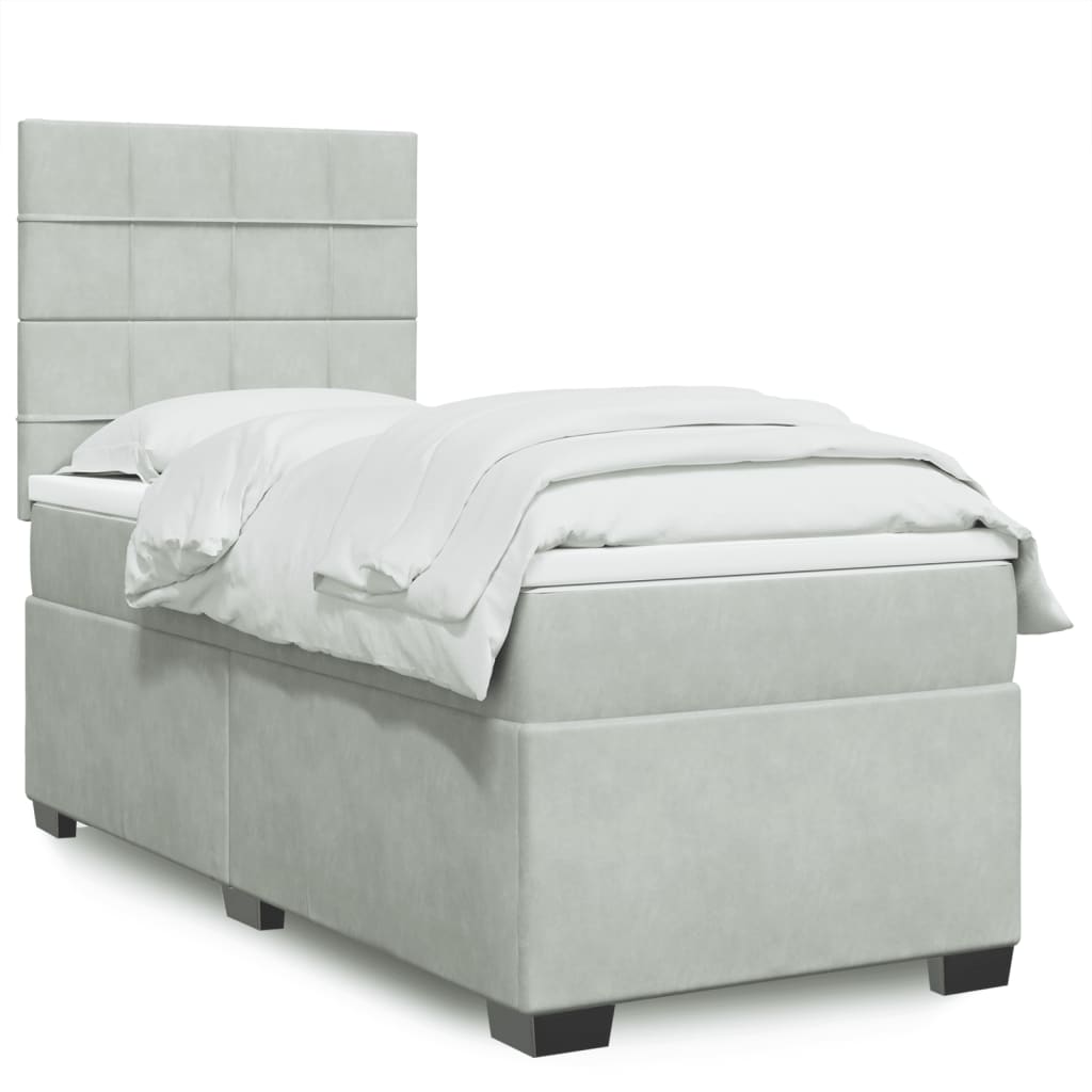 Boxspring met matras fluweel lichtgrijs 90x200 cm is nu te koop bij PeponiXL, paradijselijk wonen!