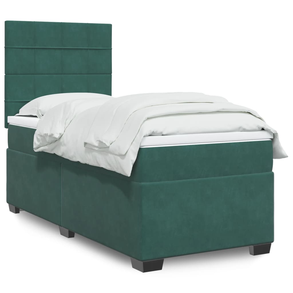Boxspring met matras fluweel donkergroen 90x200 cm is nu te koop bij PeponiXL, paradijselijk wonen!