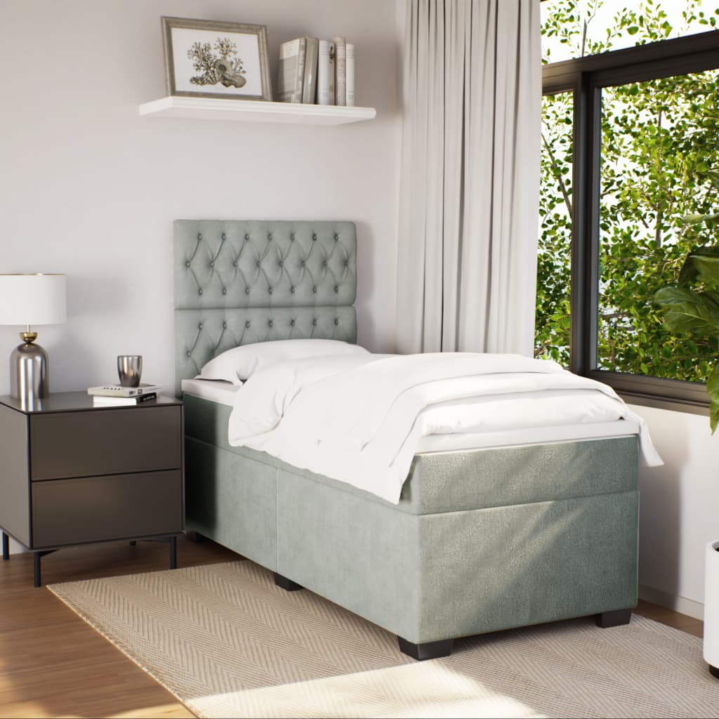 Boxspring met matras fluweel lichtgrijs 90x200 cm is nu te koop bij PeponiXL, paradijselijk wonen!