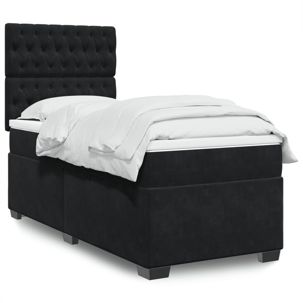 Boxspring met matras fluweel zwart 90x200 cm is nu te koop bij PeponiXL, paradijselijk wonen!