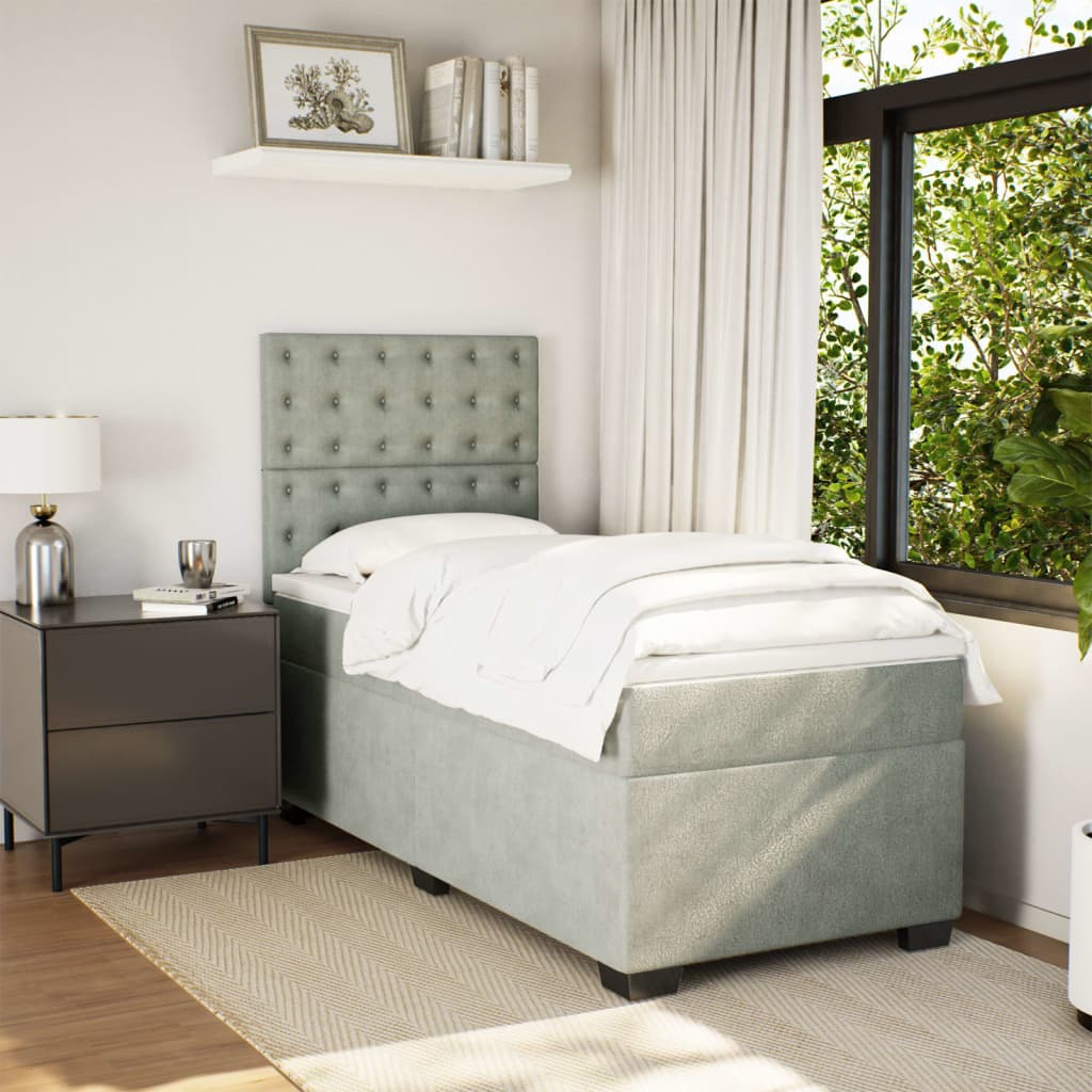 Boxspring met matras fluweel lichtgrijs 90x200 cm is nu te koop bij PeponiXL, paradijselijk wonen!
