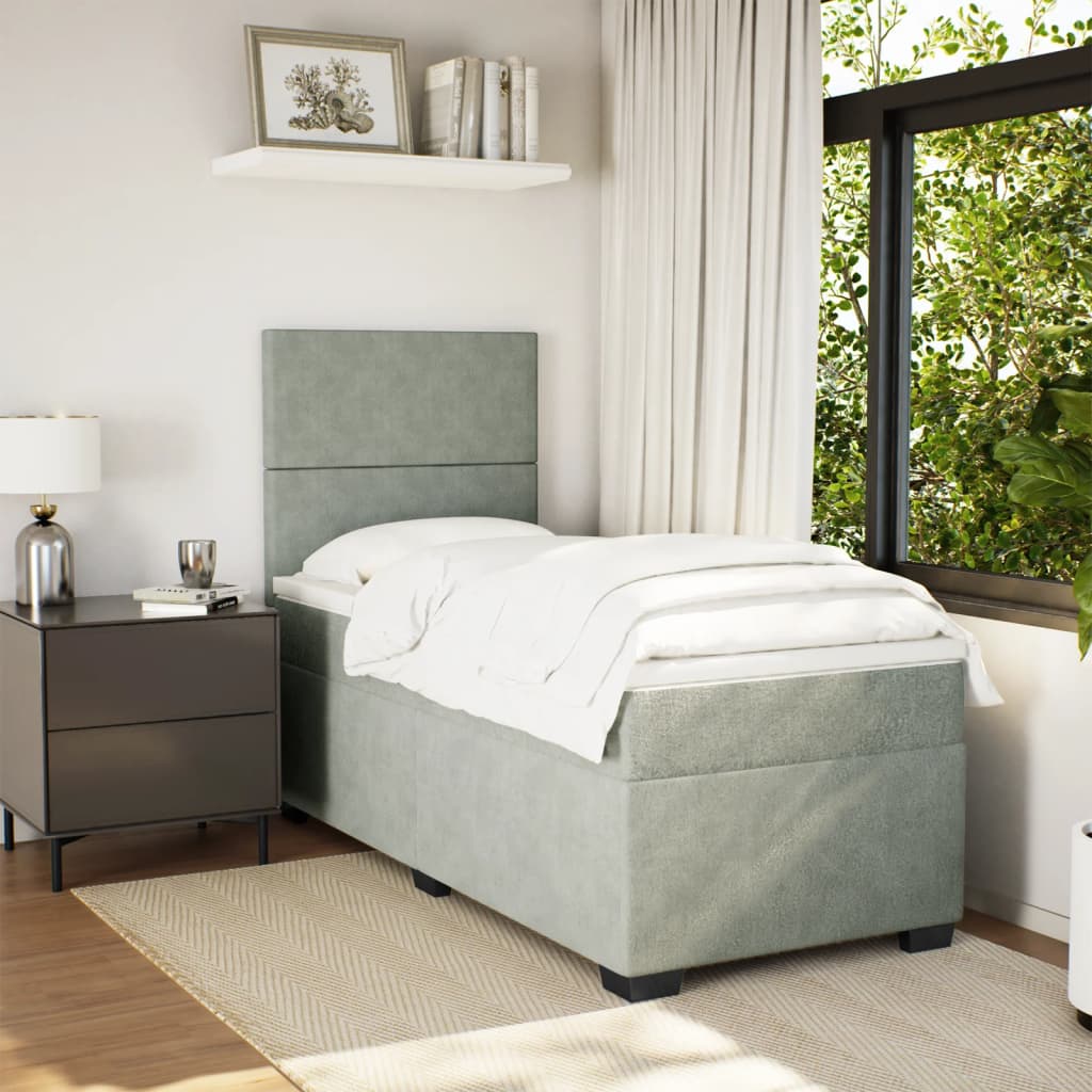 Boxspring met matras fluweel lichtgrijs 100x200 cm is nu te koop bij PeponiXL, paradijselijk wonen!