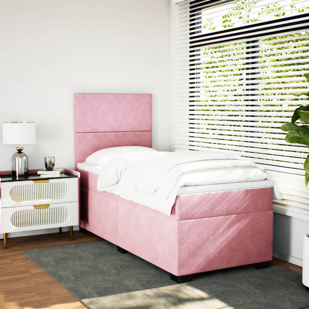 Boxspring met matras fluweel roze 100x200 cm is nu te koop bij PeponiXL, paradijselijk wonen!