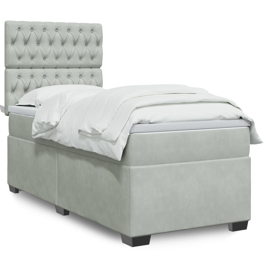 Boxspring met matras fluweel lichtgrijs 100x200 cm is nu te koop bij PeponiXL, paradijselijk wonen!