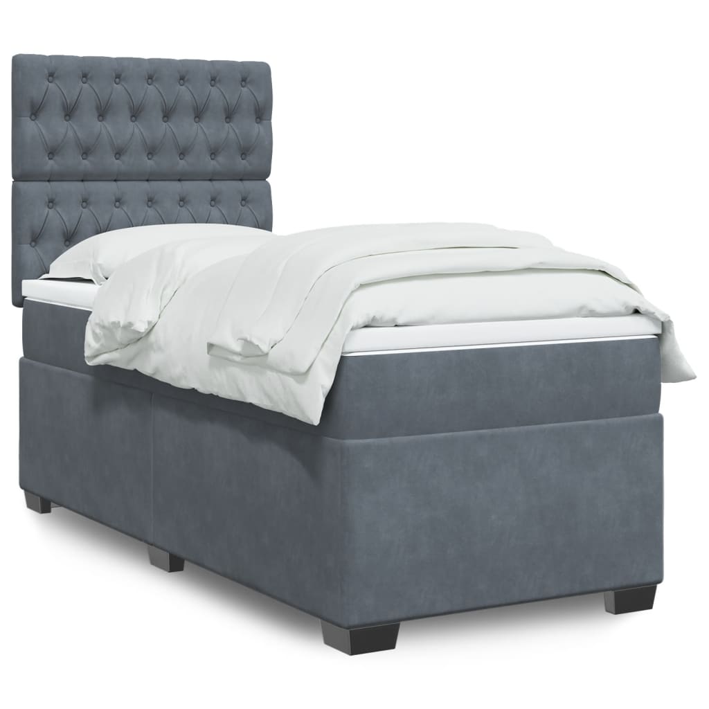 Boxspring met matras fluweel donkergrijs 100x200 cm is nu te koop bij PeponiXL, paradijselijk wonen!