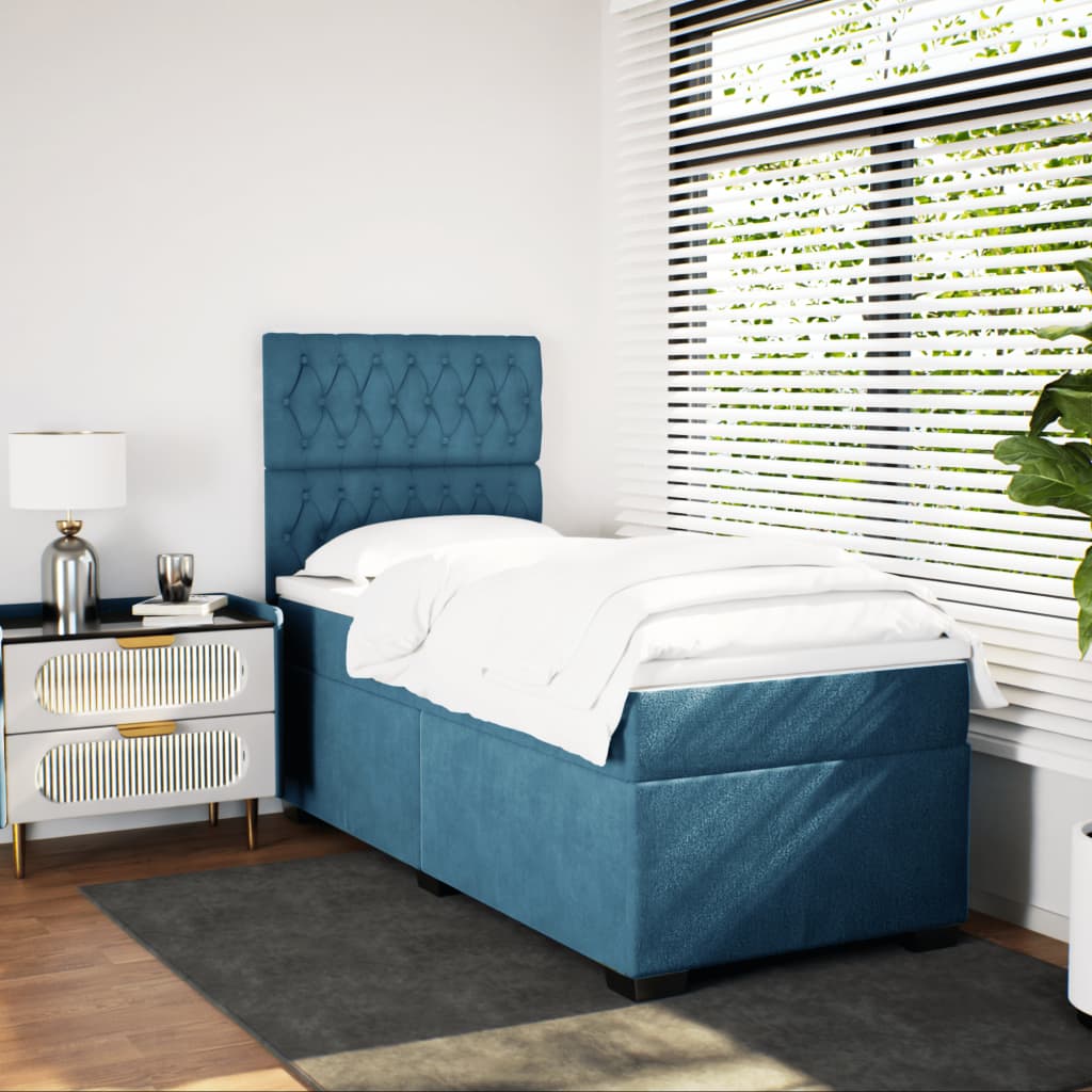 Boxspring met matras fluweel blauw 100x200 cm is nu te koop bij PeponiXL, paradijselijk wonen!