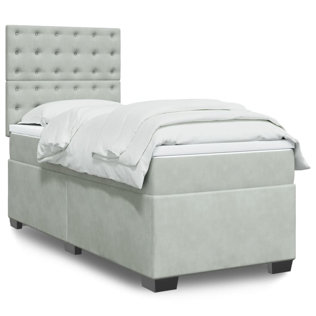 Boxspring met matras fluweel lichtgrijs 100x200 cm is nu te koop bij PeponiXL, paradijselijk wonen!