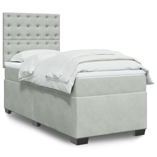 Boxspring met matras fluweel lichtgrijs 100x200 cm is nu te koop bij PeponiXL, paradijselijk wonen!