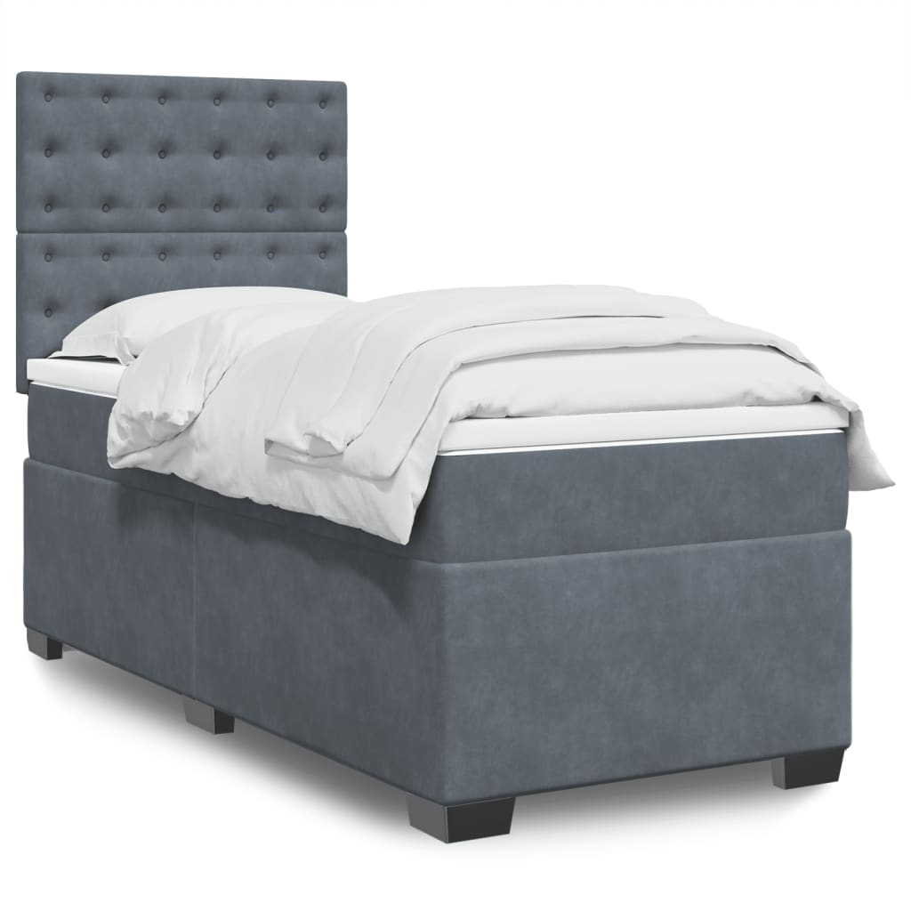 Boxspring met matras fluweel donkergrijs 100x200 cm is nu te koop bij PeponiXL, paradijselijk wonen!