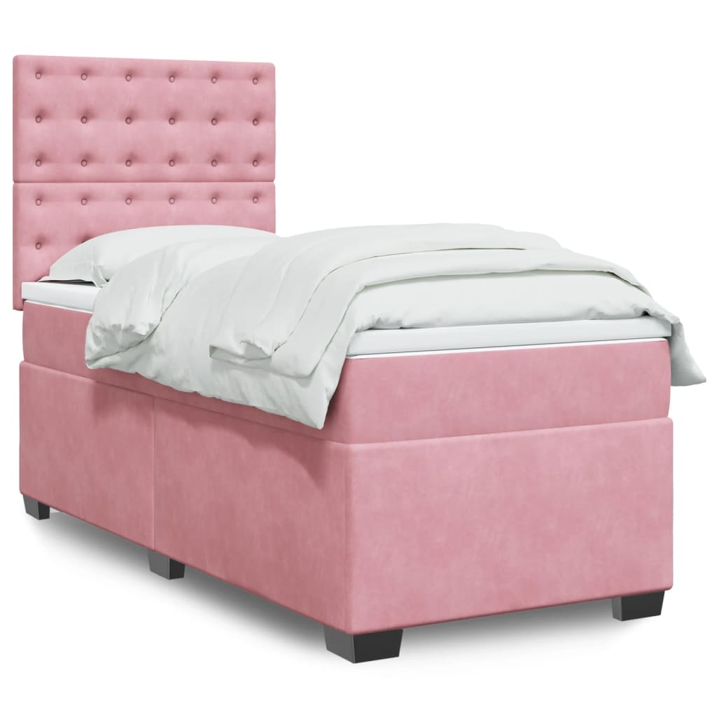 Boxspring met matras fluweel roze 100x200 cm is nu te koop bij PeponiXL, paradijselijk wonen!
