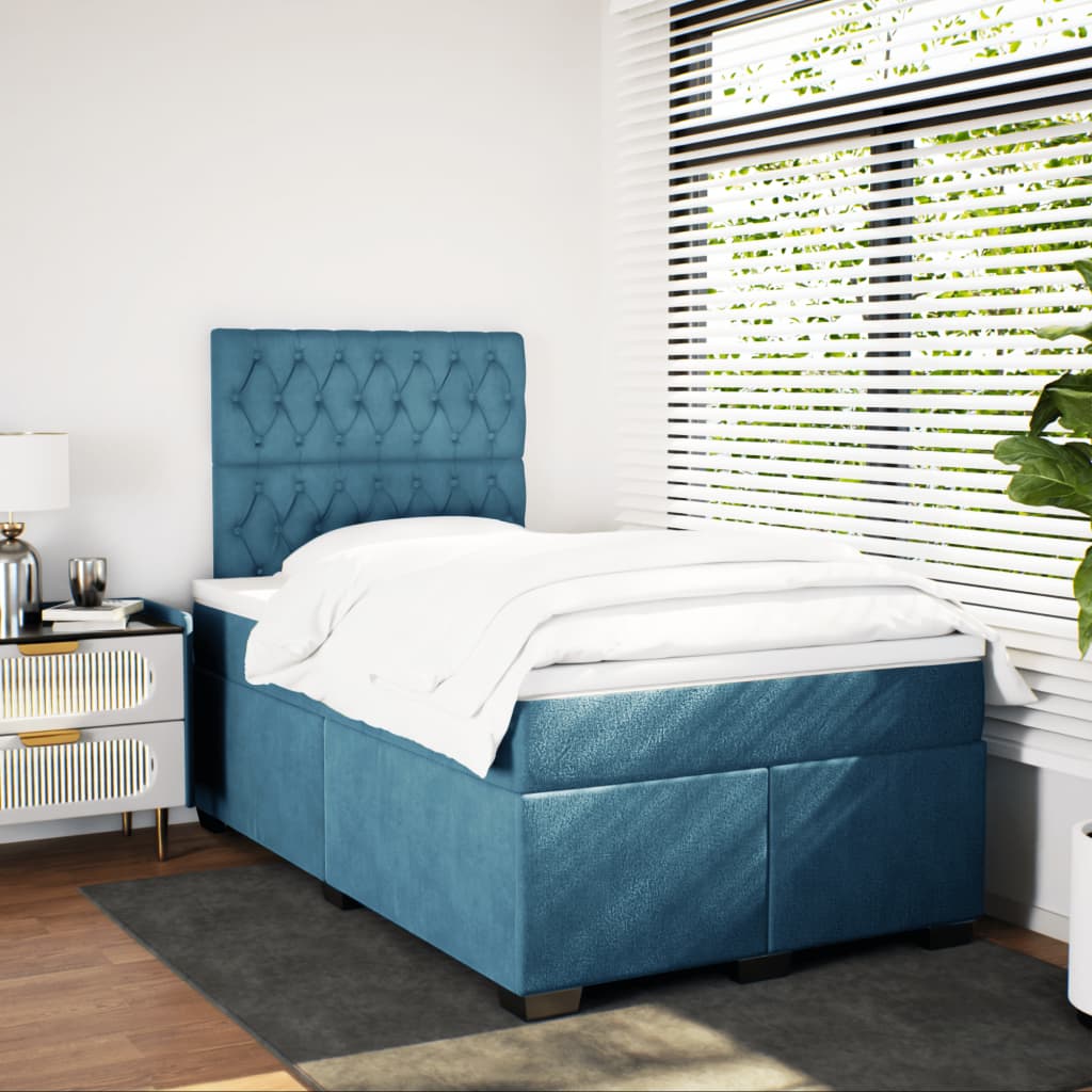 Boxspring met matras fluweel blauw 120x190 cm is nu te koop bij PeponiXL, paradijselijk wonen!