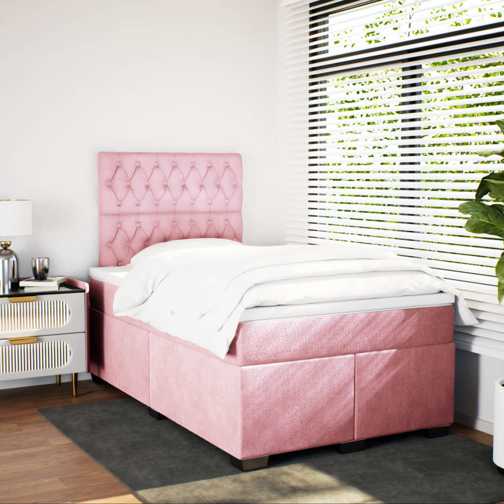 Boxspring met matras fluweel roze 120x190 cm is nu te koop bij PeponiXL, paradijselijk wonen!