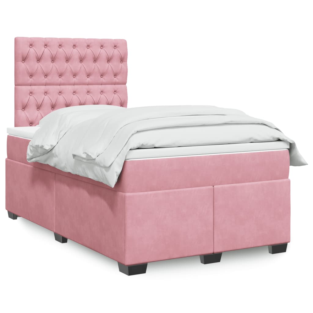Boxspring met matras fluweel roze 120x190 cm is nu te koop bij PeponiXL, paradijselijk wonen!