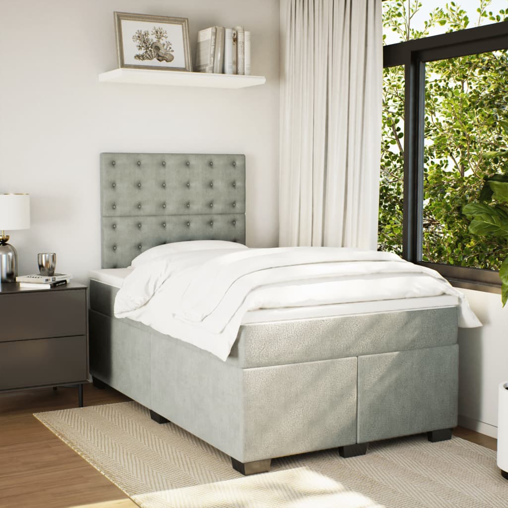 Boxspring met matras fluweel lichtgrijs 120x190 cm is nu te koop bij PeponiXL, paradijselijk wonen!