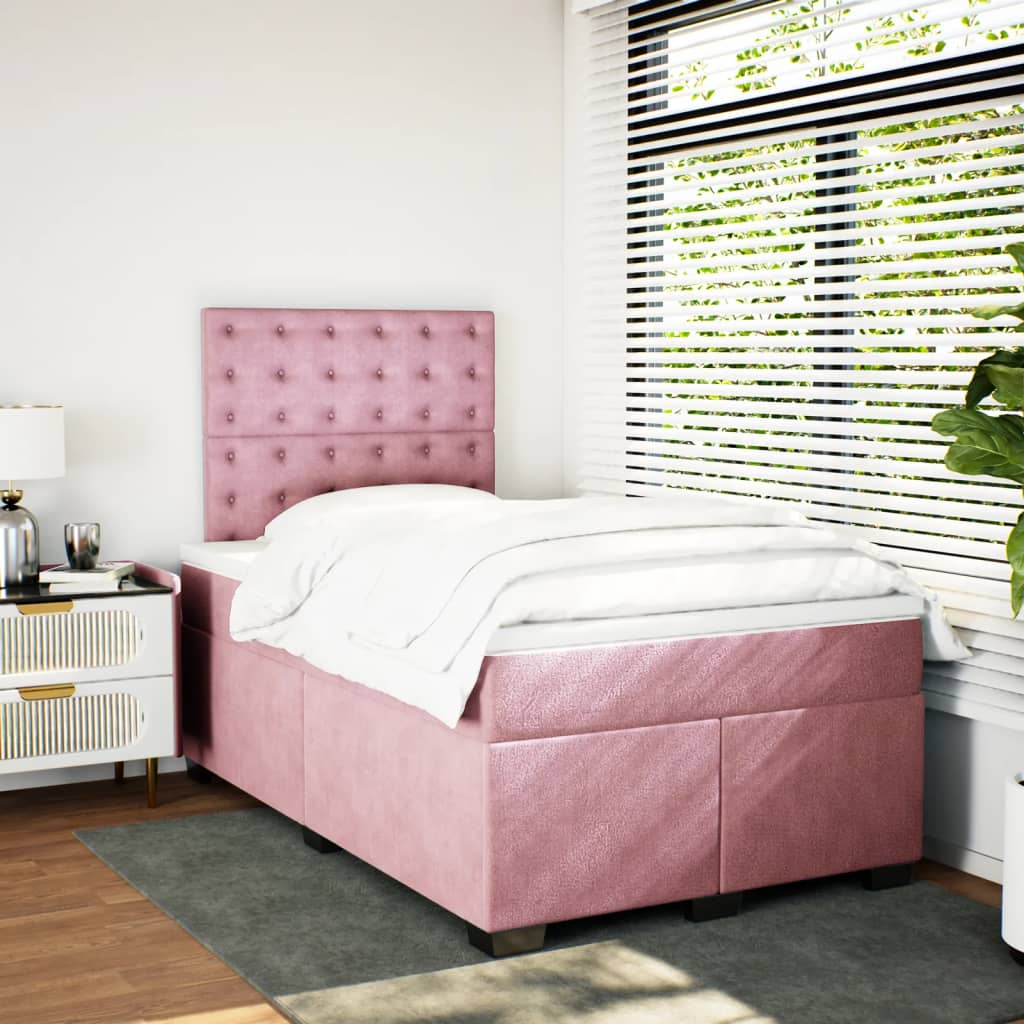 Boxspring met matras fluweel roze 120x190 cm is nu te koop bij PeponiXL, paradijselijk wonen!