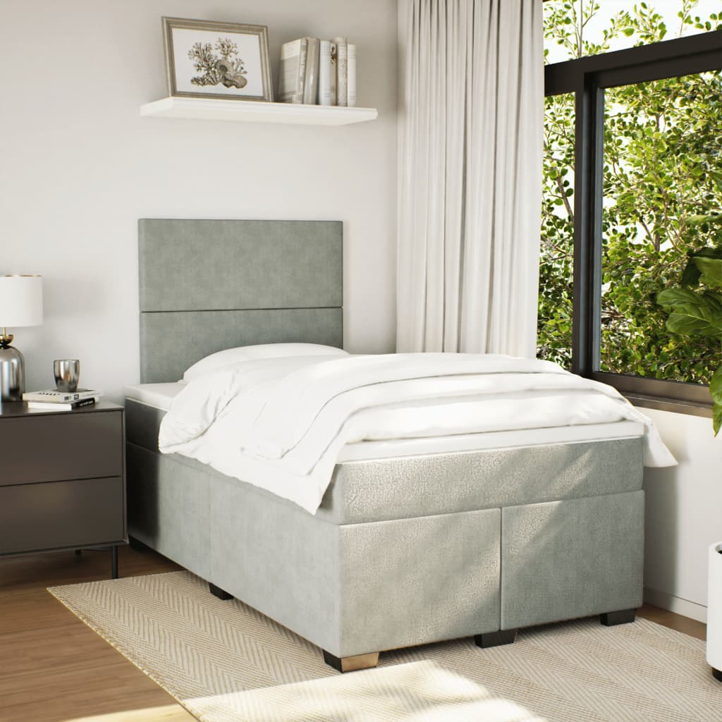 Boxspring met matras fluweel lichtgrijs 120x200 cm is nu te koop bij PeponiXL, paradijselijk wonen!