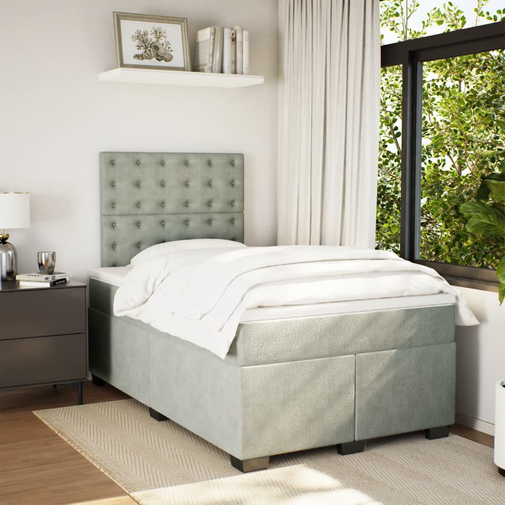 Boxspring met matras fluweel lichtgrijs 120x200 cm is nu te koop bij PeponiXL, paradijselijk wonen!