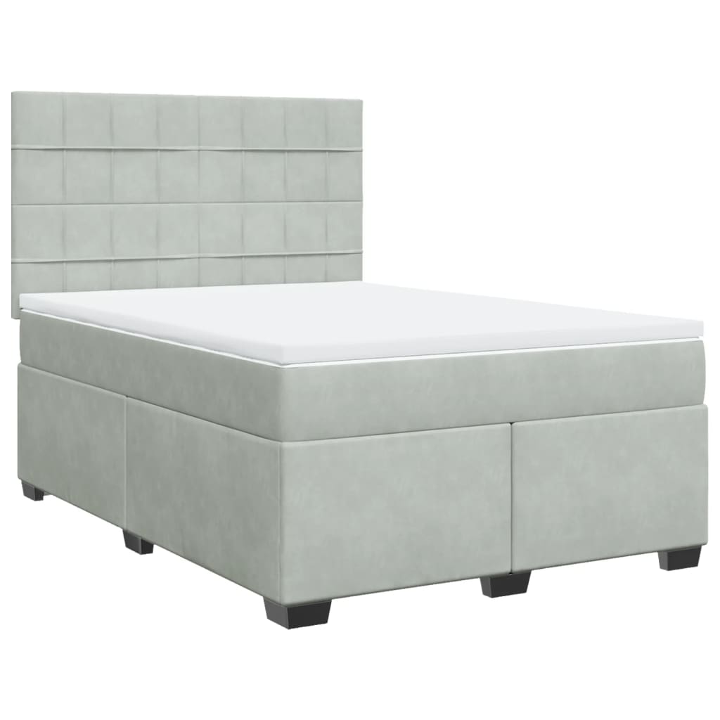 Boxspring met matras fluweel lichtgrijs 140x190 cm is nu te koop bij PeponiXL, paradijselijk wonen!
