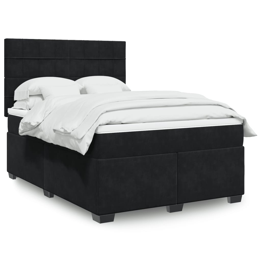 Boxspring met matras fluweel zwart 140x190 cm is nu te koop bij PeponiXL, paradijselijk wonen!