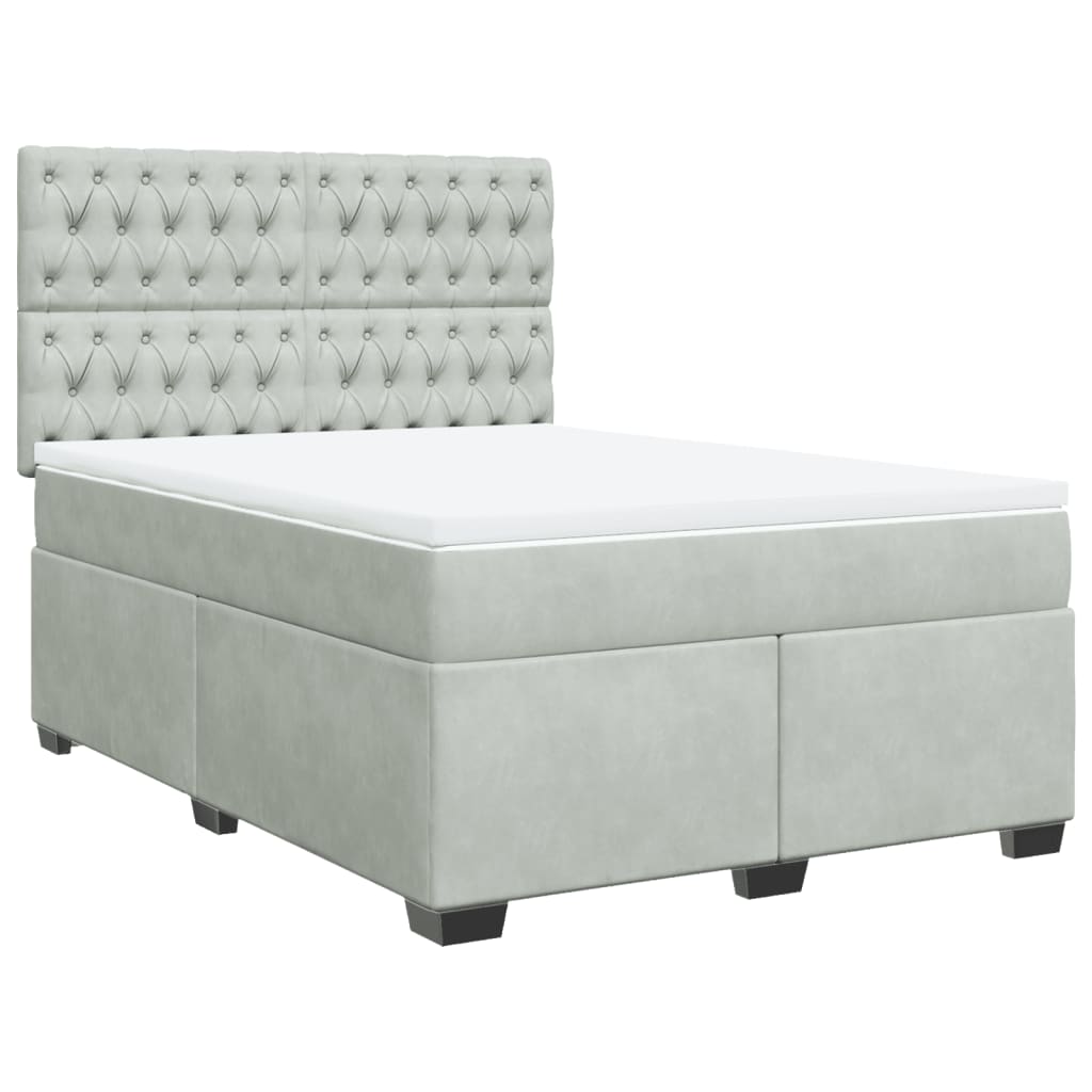 Boxspring met matras fluweel lichtgrijs 140x190 cm is nu te koop bij PeponiXL, paradijselijk wonen!