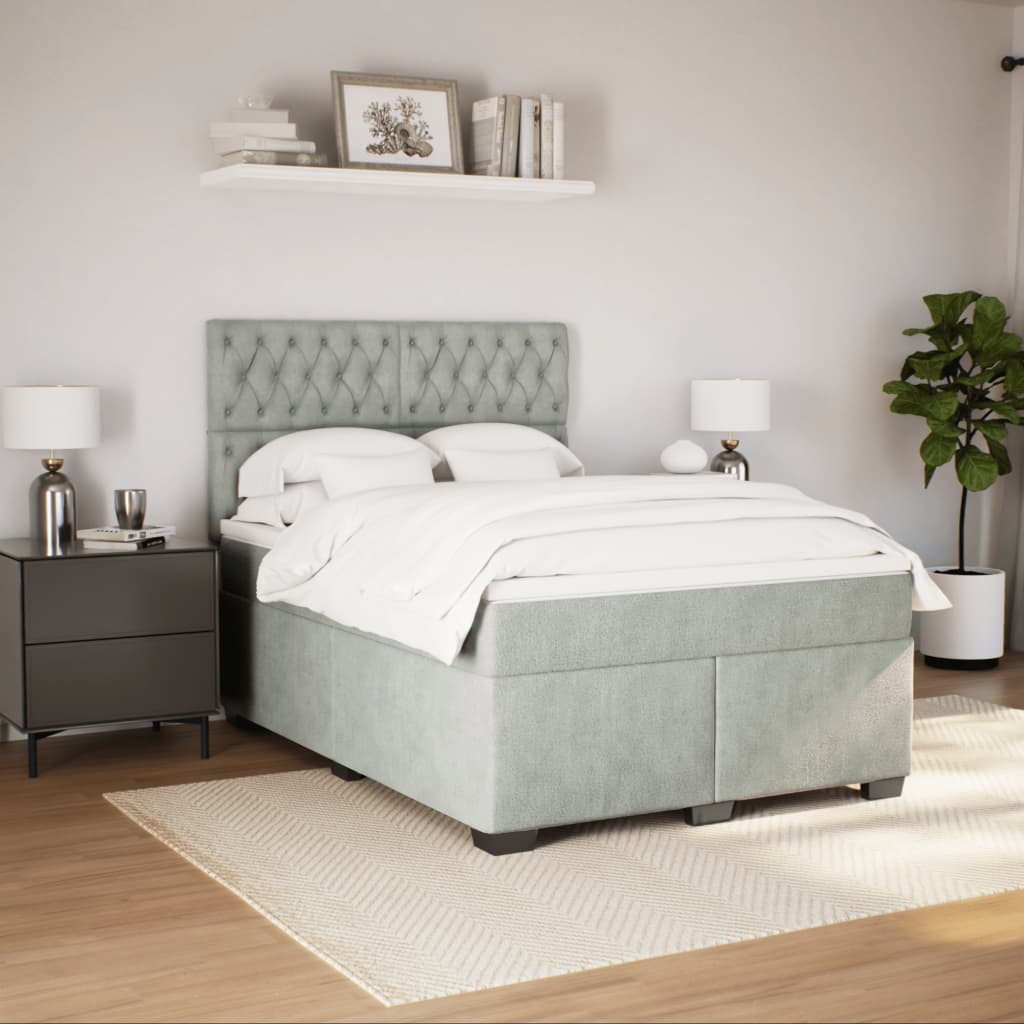 Boxspring met matras fluweel lichtgrijs 140x190 cm is nu te koop bij PeponiXL, paradijselijk wonen!