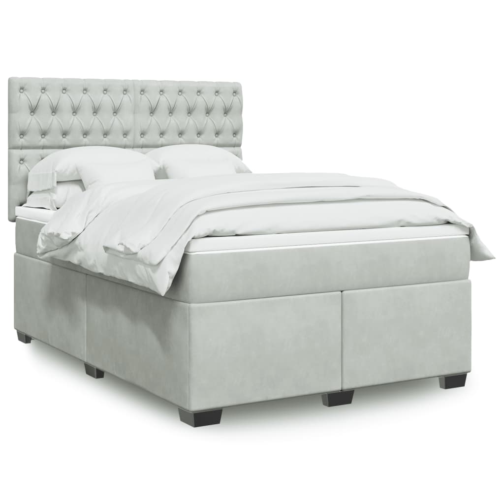 Boxspring met matras fluweel lichtgrijs 140x190 cm is nu te koop bij PeponiXL, paradijselijk wonen!