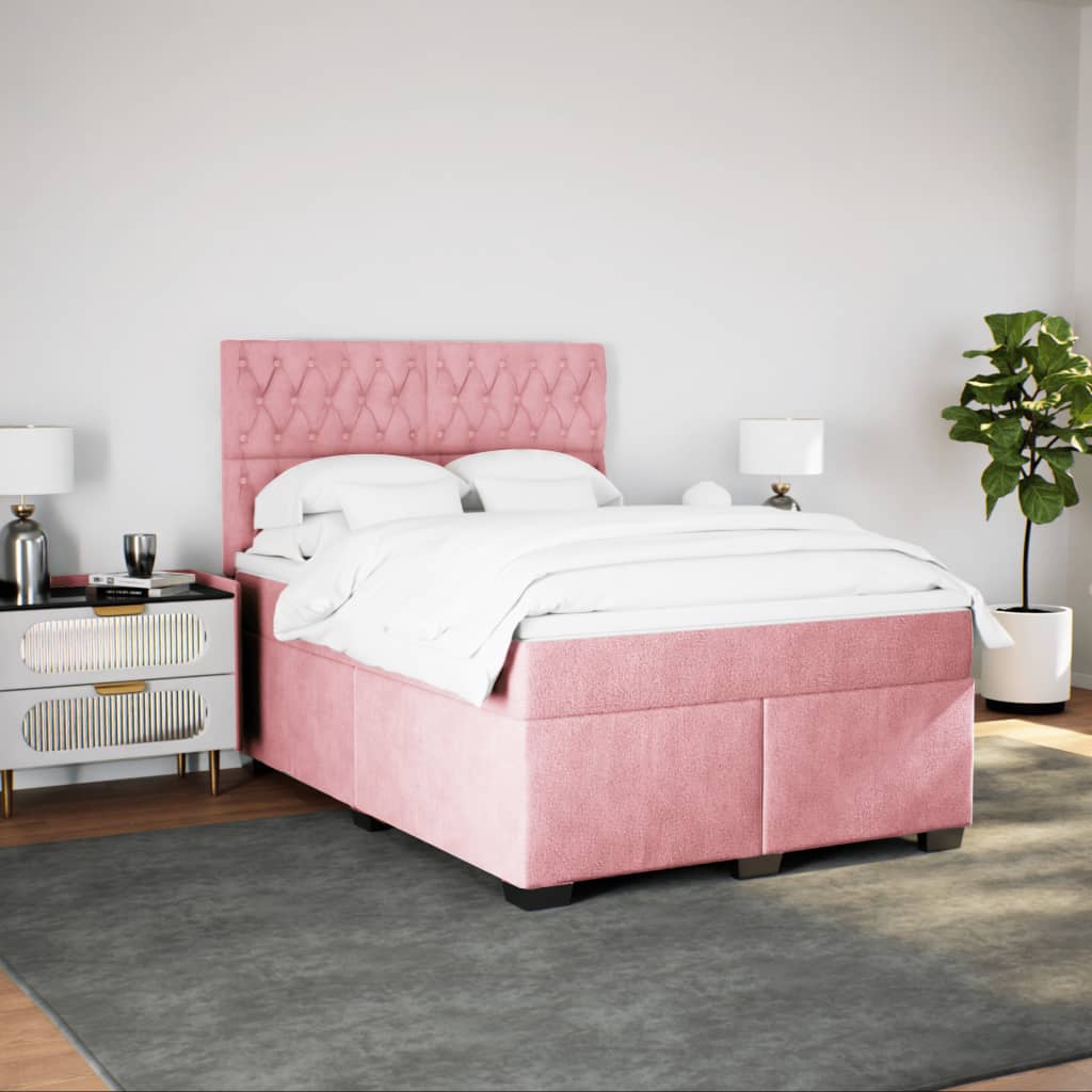 Boxspring met matras fluweel roze 140x190 cm is nu te koop bij PeponiXL, paradijselijk wonen!