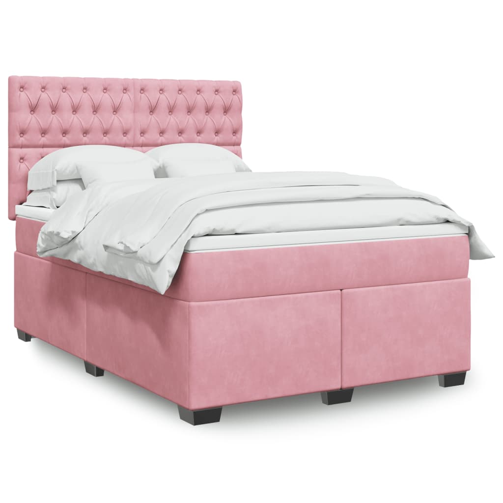 Boxspring met matras fluweel roze 140x190 cm is nu te koop bij PeponiXL, paradijselijk wonen!