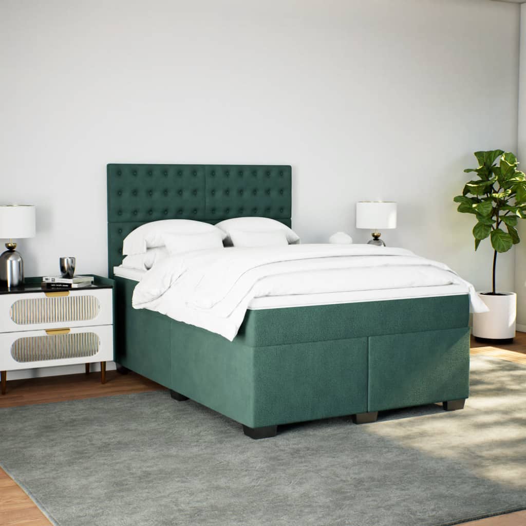 Boxspring met matras fluweel donkergroen 140x190 cm is nu te koop bij PeponiXL, paradijselijk wonen!